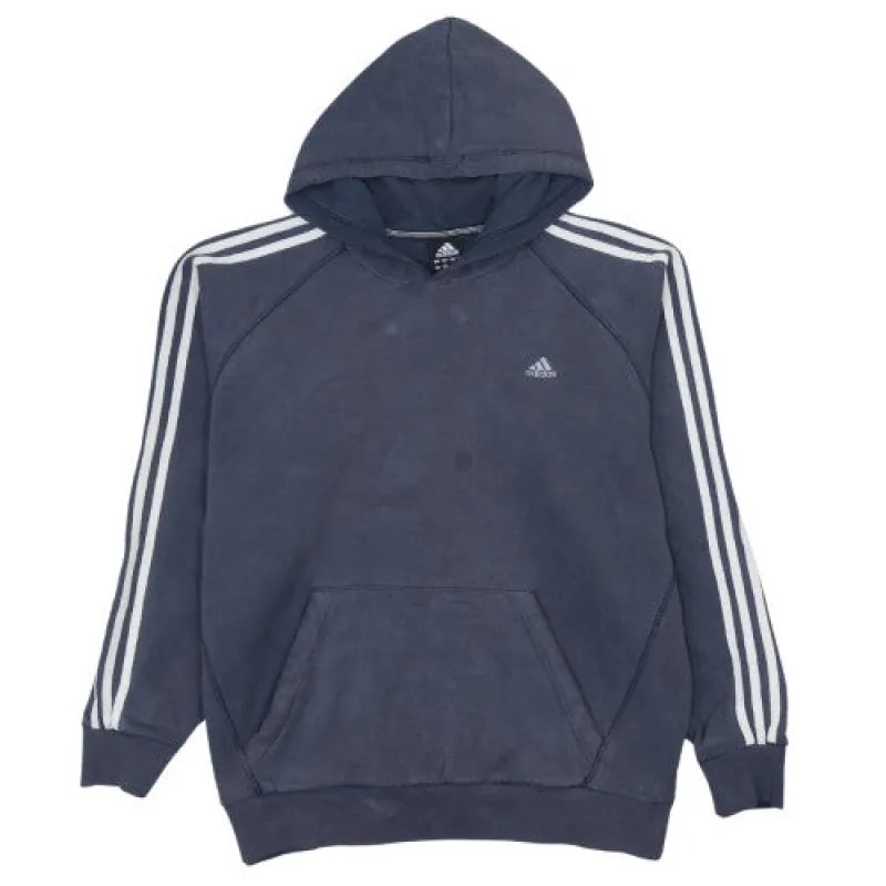 Adidas Navy Blue Hoodie Men's Large Three Stripe Sleeves Embroidered Logo Kangaroo Pocket Sweatshirt made by Adidas