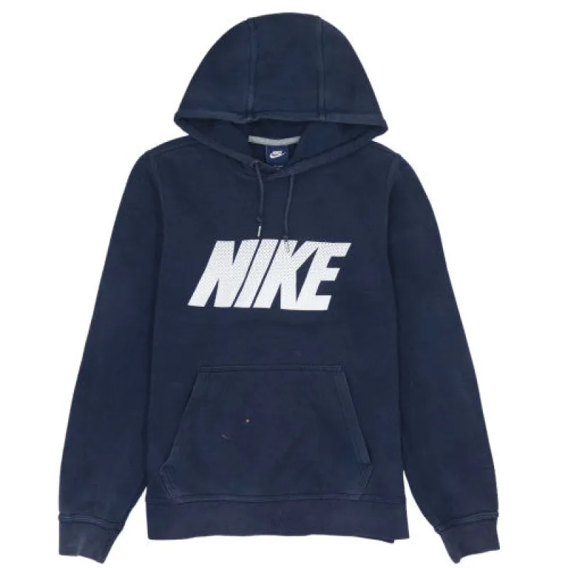 Nike Navy Blue Hoodie Men's Small Printed Logo Kangaroo Pocket Pullover Sweatshirt made by Nike
