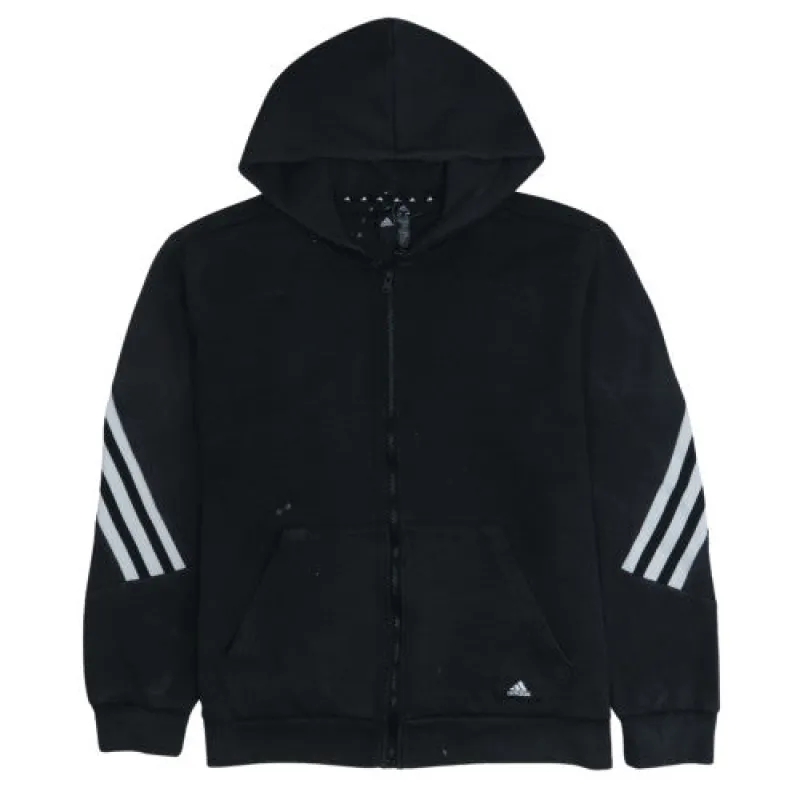 Adidas Black Full Zip Hoodie Men's XLarge Three Stripe Sleeves Printed Logo Sweatshirt sold by Vintage Club