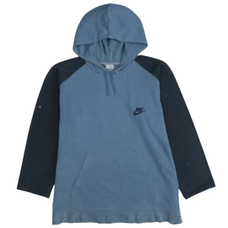 Nike Blue Pullover Hoodie Men’s XLarge Embroidered Swoosh Raglan Sleeves Kangaroo Pocket Sweatshirt sold by Vintage Club