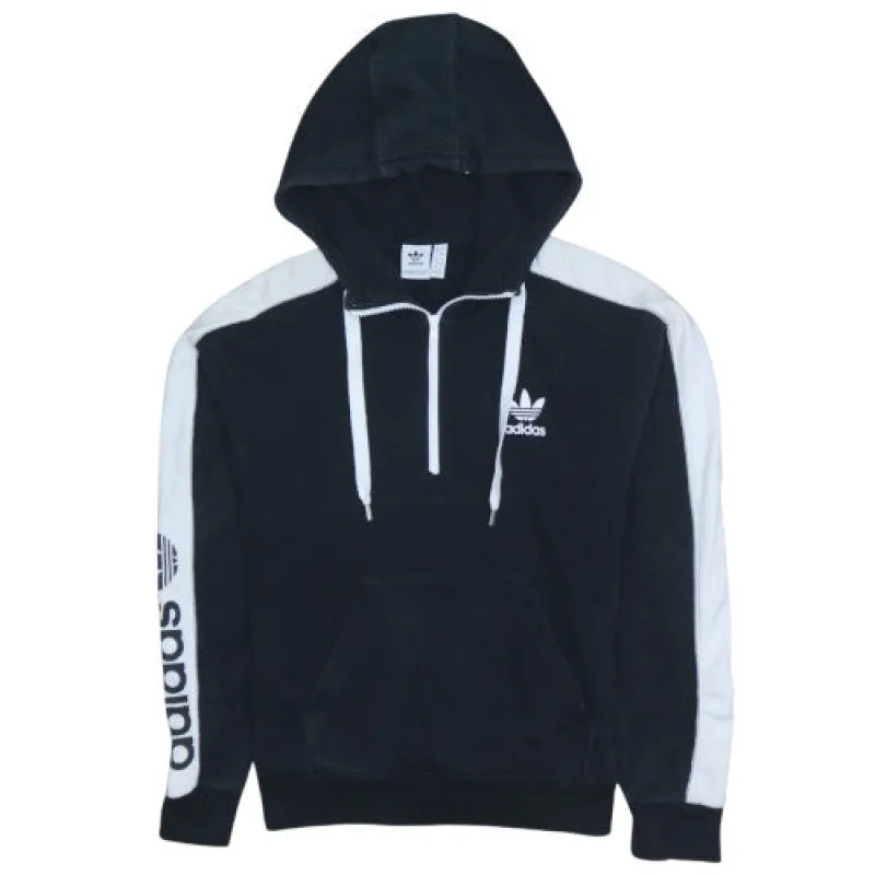 Adidas Black White Hoodie Women's Large Half Zip Trefoil Logo Sleeve Print Pullover Sweatshirt made by Adidas