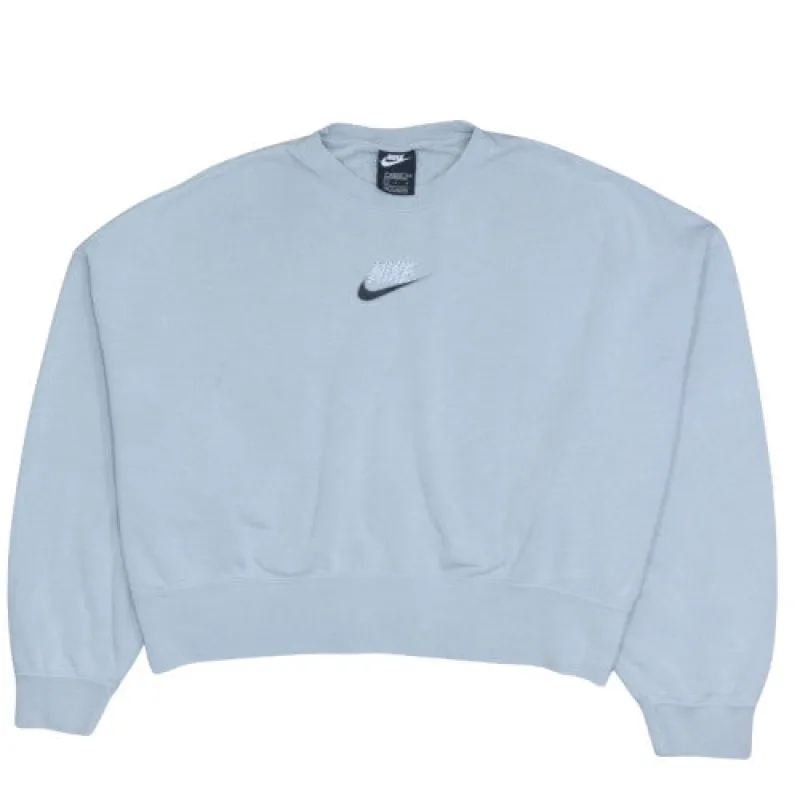 Nike Light Grey Sweatshirt Women's Large Loose Fit Printed Swoosh Logo Crewneck Pullover Top made by Nike