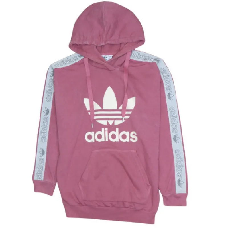 Adidas Dusty Pink Hoodie Women’s Large Trefoil Printed Logo Branded Tape Sleeves Pullover Sweatshirt made by Adidas