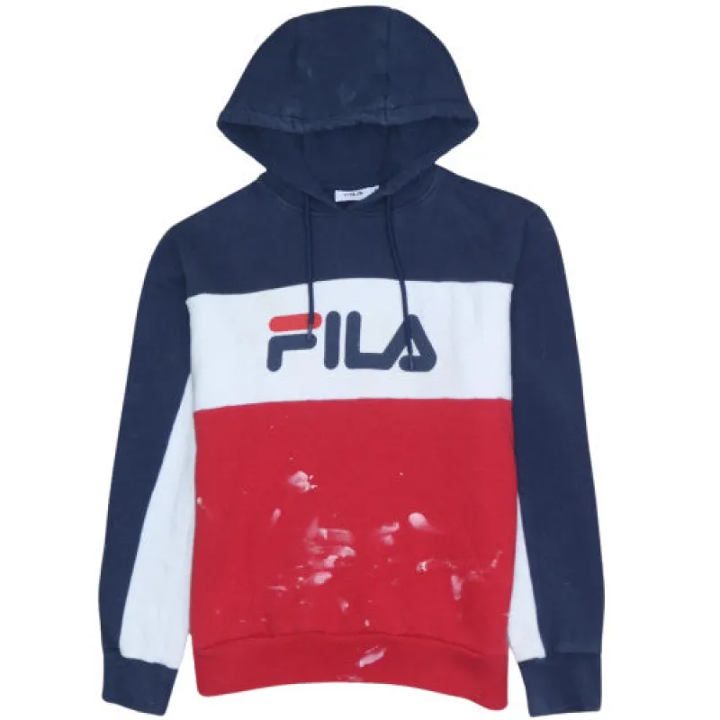 Fila Navy White Red Hoodie Men's Small Big Logo Colour Block Pullover Sweatshirt sold by Vintage Club
