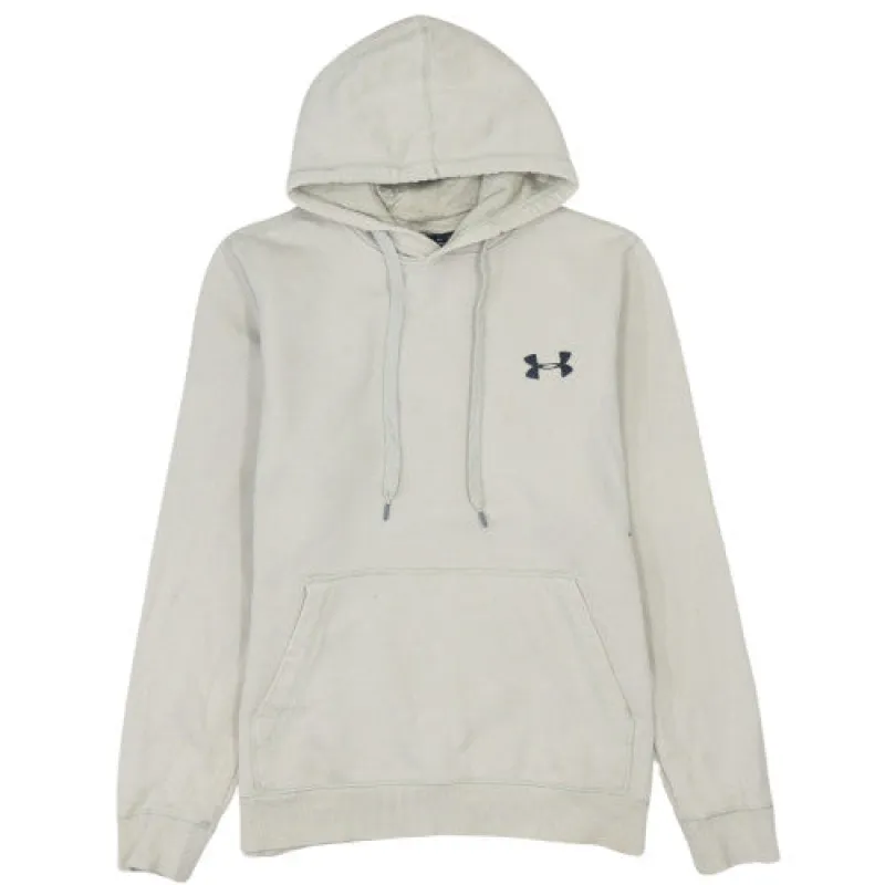 Under Armour Beige Cream Hoodie Men's Medium Printed Logo Kangaroo Pocket ColdGear Pullover Sweatshirt sold by Vintage Club