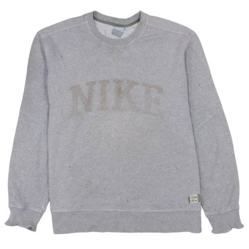 Nike Grey Sweatshirt Men's XLarge Faded Spellout Logo Crewneck Pullover Fleece Top made by Nike