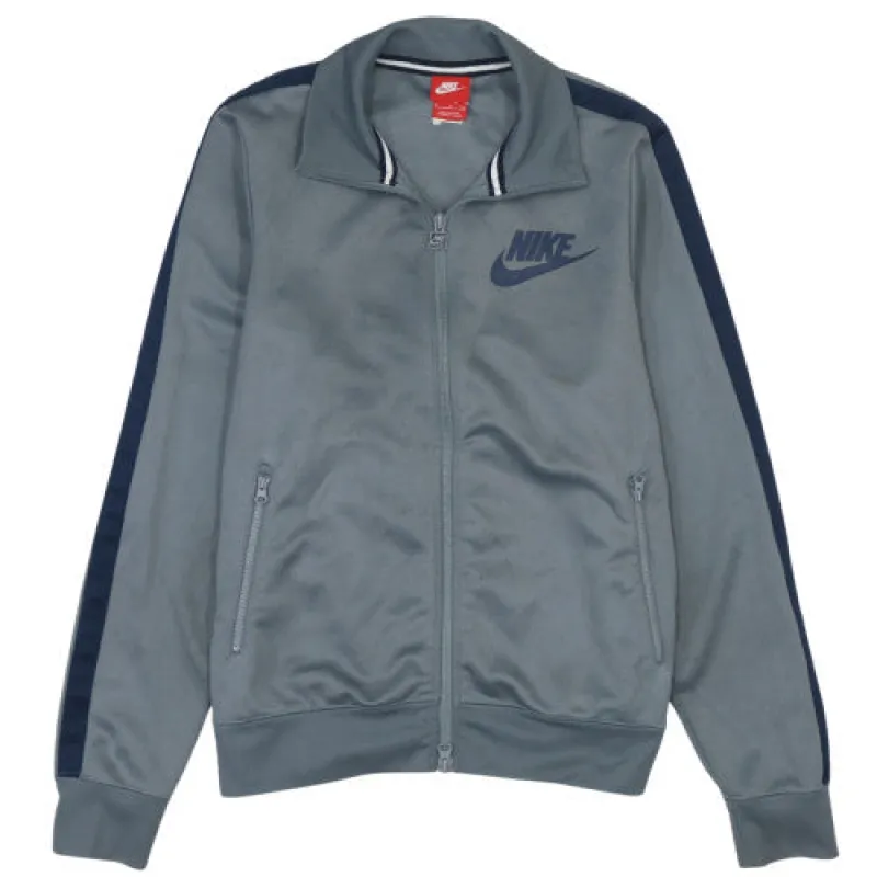 Nike Grey Track Jacket Men's Small Printed Logo Zip Pockets Contrast Stripe Track Top sold by Vintage Club