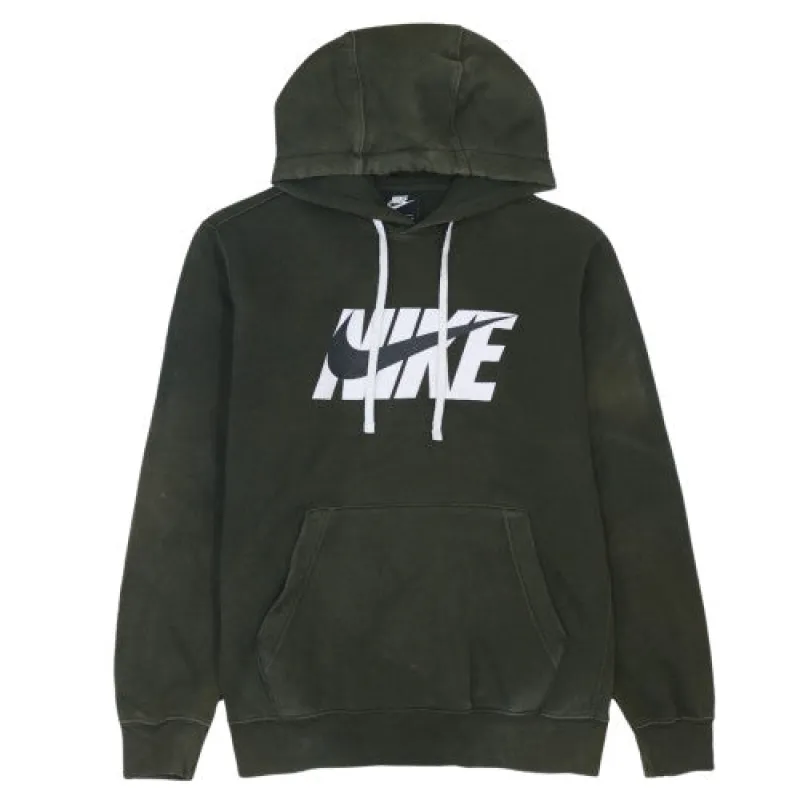 Nike Dark Green Hoodie Men's Medium Printed Box Logo Kangaroo Pocket Pullover Sweatshirt sold by Vintage Club