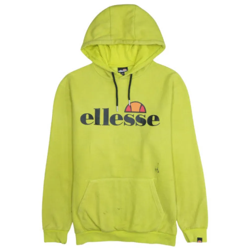 Ellesse Neon Green Hoodie Men's Medium Printed Logo Kangaroo Pocket Pullover Sweatshirt sold by Vintage Club