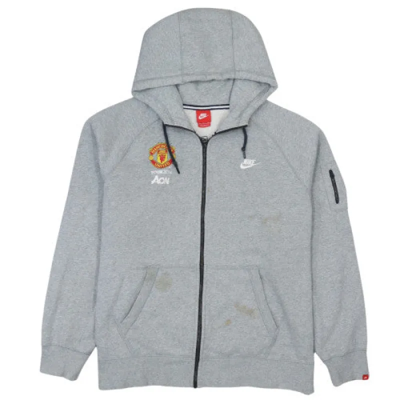 Nike Grey Full Zip Hoodie Men's XXLarge Manchester United AON Embroidered Logos Sweatshirt made by Nike