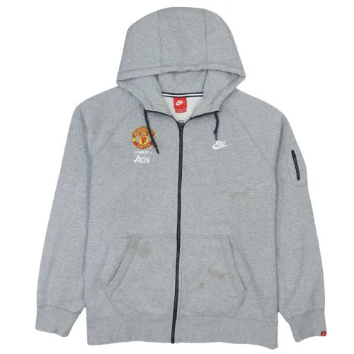 Nike Grey Full Zip Hoodie Men's XXLarge Manchester United AON Embroidered Logos Sweatshirt sold by Vintage Club