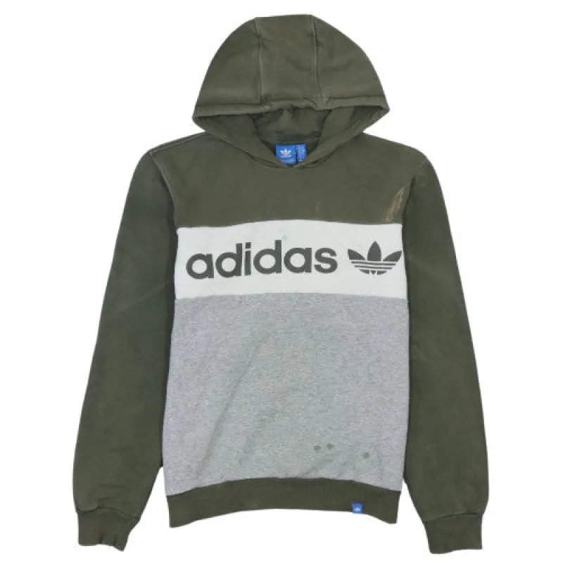 Adidas Khaki Green Hoodie Men's Small Big Logo Colour Block Pullover Sweatshirt sold by Vintage Club