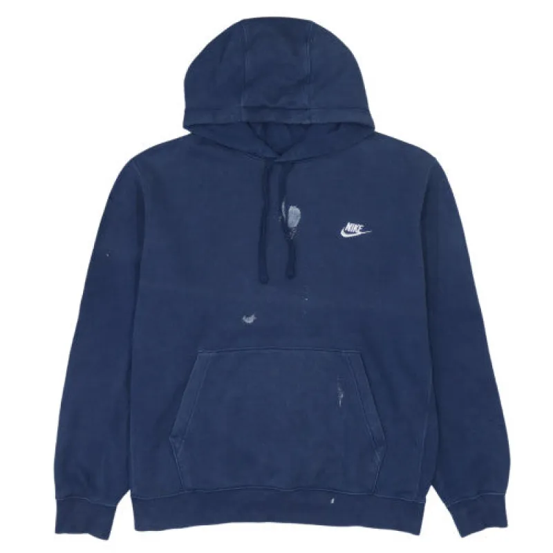 Nike Navy Blue Hoodie Men's Medium Embroidered Swoosh Logo Kangaroo Pocket Pullover Sweatshirt sold by Vintage Club