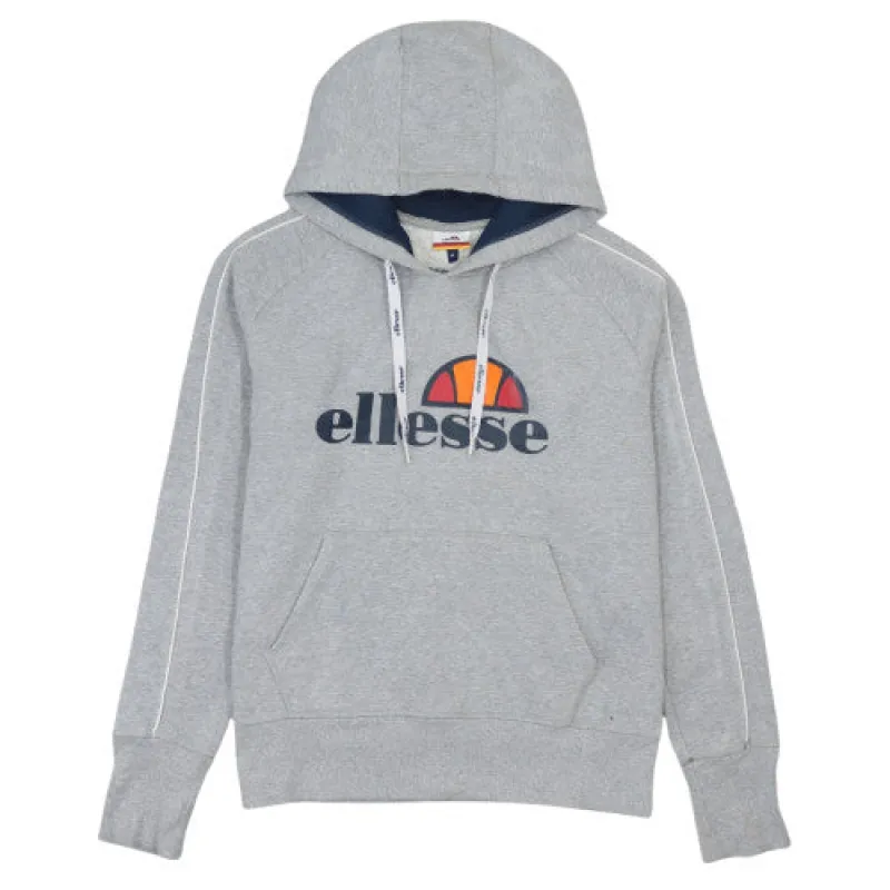 Ellesse Grey Hoodie Women’s 14 Printed Logo Piping Detail Kangaroo Pocket Pullover Sweatshirt made by Ellesse