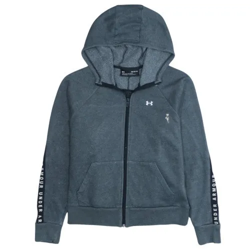 Under Armour Dark Grey Hoodie Men's Medium Full Zip Logo Tape Sleeves Fleece Sweatshirt sold by Vintage Club