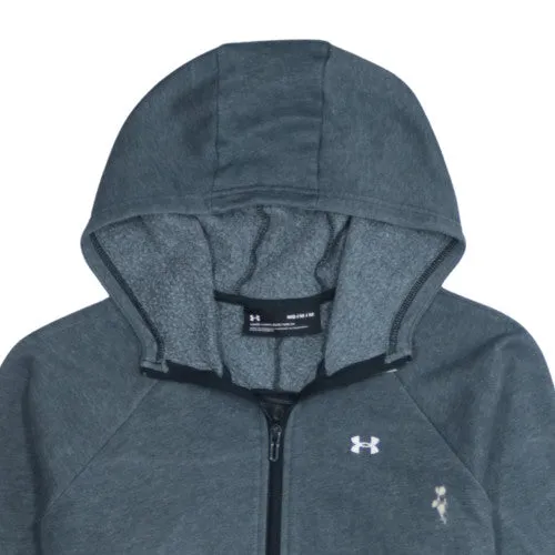 Under Armour Dark Grey Hoodie Men's Medium Full Zip Logo Tape Sleeves Fleece Sweatshirt sold by Vintage Club product image thumbnail 3