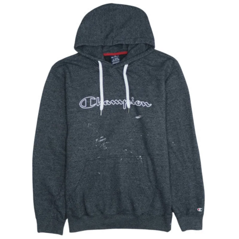 Champion Dark Charcoal Hoodie Men's XLarge Embroidered Script Logo Kangaroo Pocket Pullover Sweatshirt made by Champion