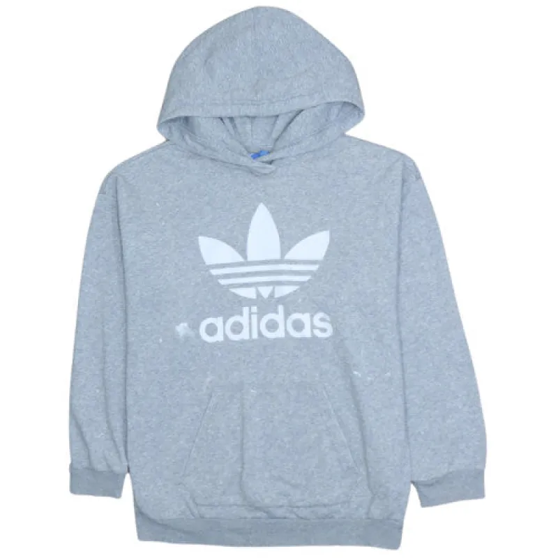 Adidas Grey Hoodie Women's Small Trefoil Printed Logo Kangaroo Pocket Pullover Sweatshirt sold by Vintage Club
