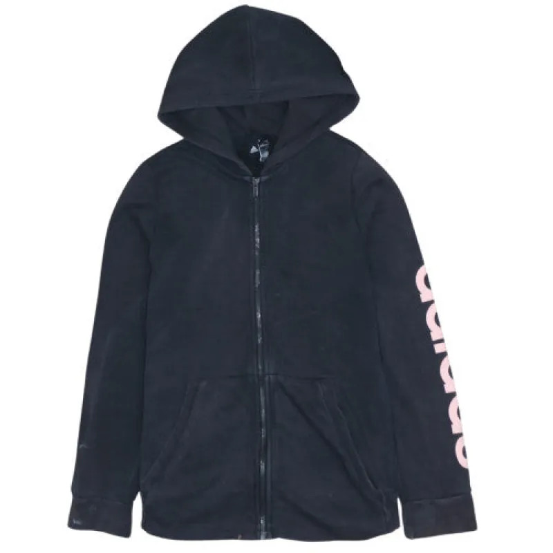 Adidas Black Full Zip Hoodie Women’s Large Pink Sleeve Logo Fleece Casual Sweatshirt sold by Vintage Club
