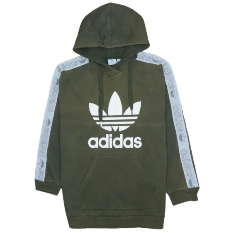 Adidas Khaki Green Hoodie Women's XOT Trefoil Logo Branded Sleeve Tape Pullover Sweatshirt sold by Vintage Club