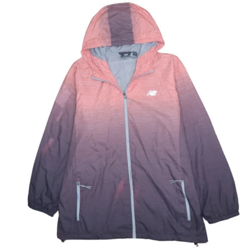 New Balance Pink Purple Ombre Hooded Windbreaker Women’s 3XL Zip Pockets Printed Logo Jacket made by New Balance