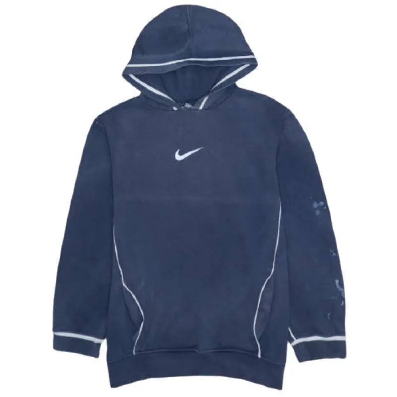 Nike Navy Blue Hoodie Women’s XLarge Embroidered Swoosh Contrast Piping Kangaroo Pocket Sweatshirt sold by Vintage Club