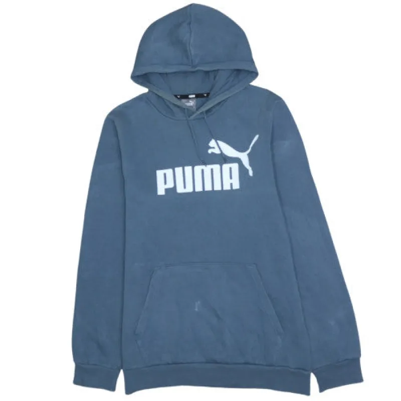 Puma Blue Hoodie Men's Small Printed Logo Kangaroo Pocket Pullover Sweatshirt made by Puma