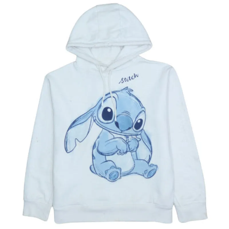 Disney White Hoodie Women’s Small Stitch Printed Graphic Pullover Fleece Sweatshirt made by Vintage Club