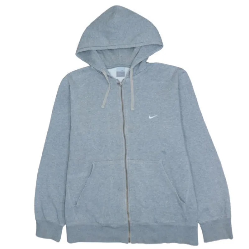 Nike Grey Full Zip Hoodie Men’s XLarge Embroidered Swoosh Kangaroo Pockets Fleece Sweatshirt sold by Vintage Club