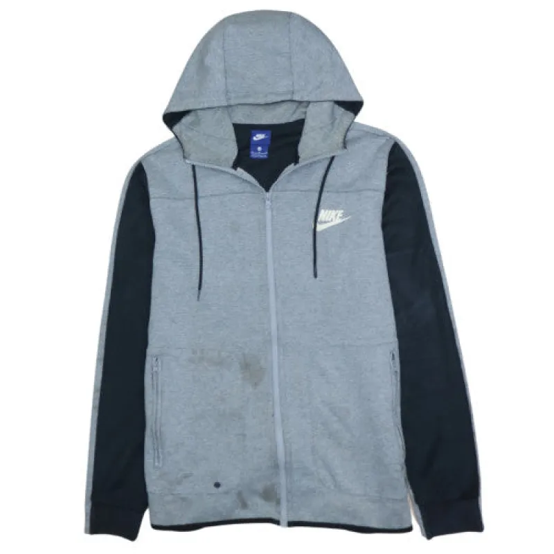 Nike Grey Black Full Zip Hoodie Men's Medium Printed Swoosh Logo Zip Pockets Sweatshirt made by Nike