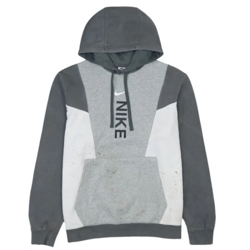Nike Grey Colour Block Hoodie Men's Large Printed Logo Kangaroo Pocket Pullover Sweatshirt sold by Vintage Club