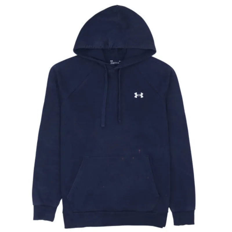 Under Armour Navy Blue Hoodie Men's Medium ColdGear Printed Logo Kangaroo Pocket Pullover Sweatshirt sold by Vintage Club