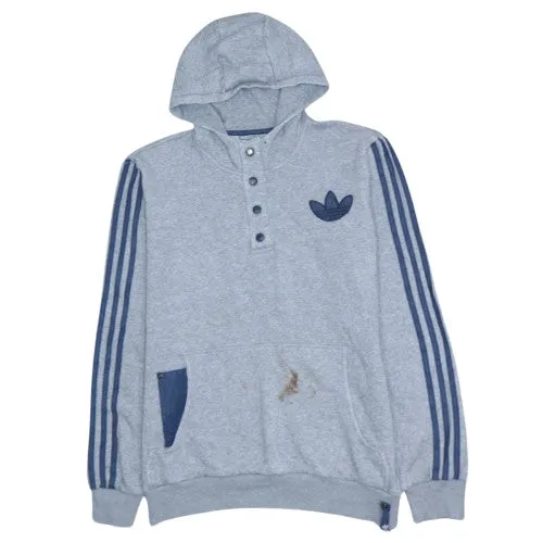 Adidas Light Grey Hoodie Men's Medium Three Stripe Sleeves Trefoil Logo Pullover Sweatshirt sold by Vintage Club