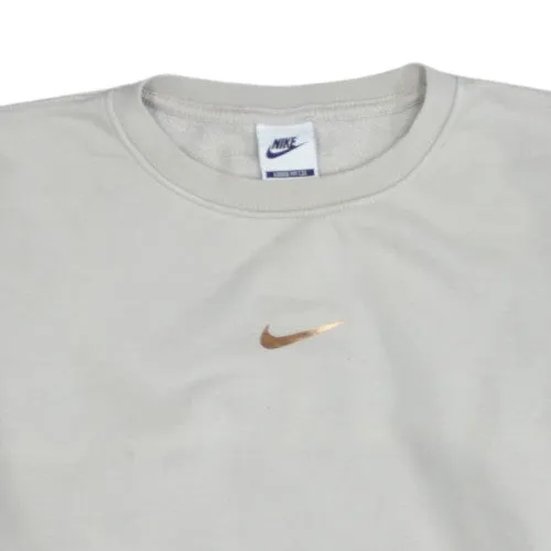 Nike Beige Cream Sweatshirt Men's XSmall Gold Printed Swoosh Loose Fit Pullover Jumper sold by Vintage Club product image thumbnail 3