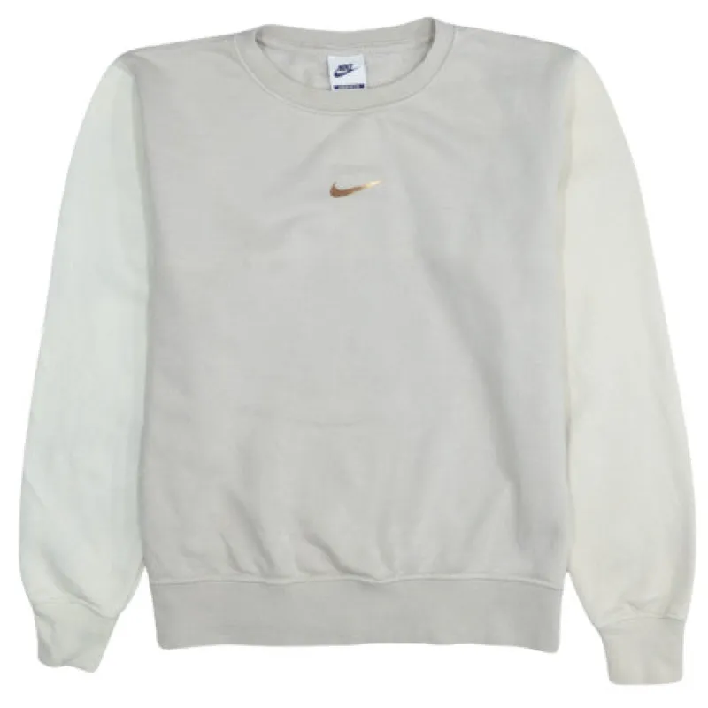 Nike Beige Cream Sweatshirt Men's XSmall Gold Printed Swoosh Loose Fit Pullover Jumper made by Nike