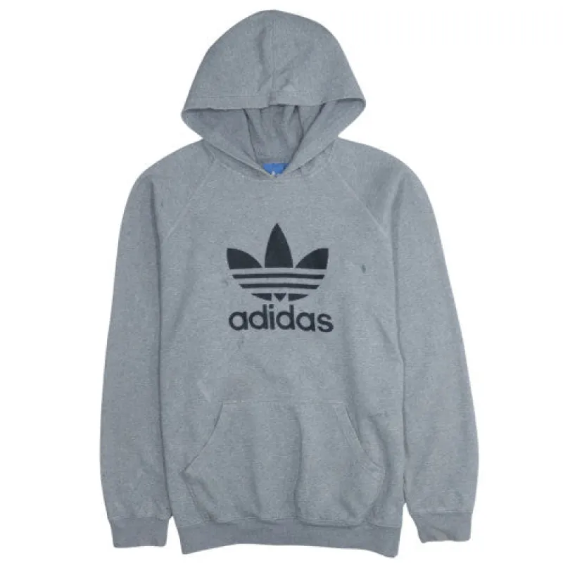 Adidas Grey Hoodie Men's XLarge Trefoil Printed Logo Kangaroo Pocket Pullover Sweatshirt made by Adidas