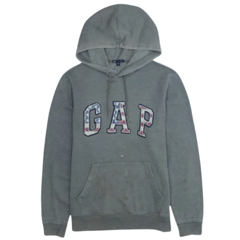 Gap Grey Hoodie Men's XSmall Embroidered Flag Logo Pullover Kangaroo Pocket Sweatshirt sold by Vintage Club