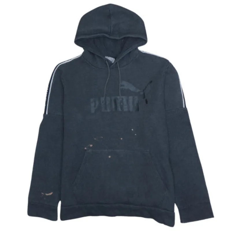 Puma Charcoal Black Hoodie Men's Medium Big Logo Tape Sleeve Pullover Sweatshirt sold by Vintage Club