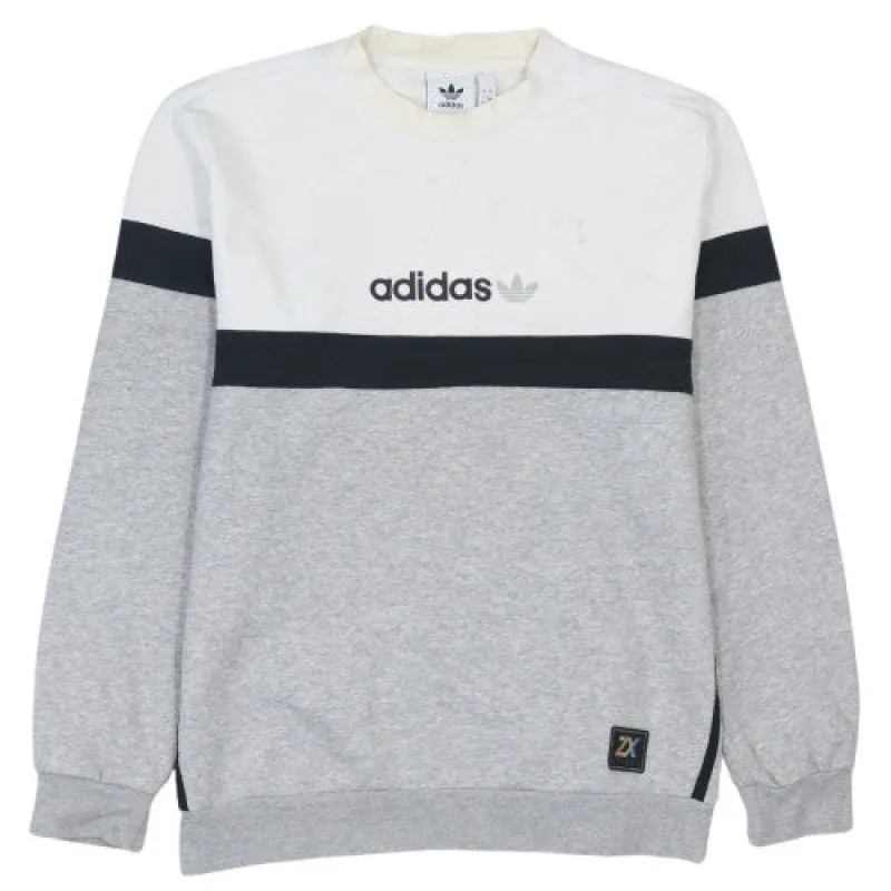 Adidas Grey Colourblock Sweatshirt Men's Small Printed Trefoil Logo Crewneck Pullover Top sold by Vintage Club