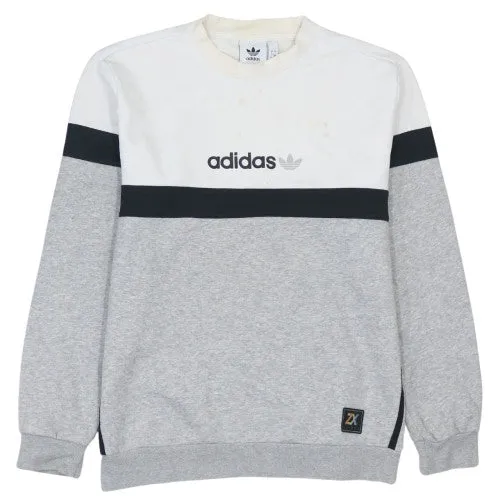 Adidas Grey Colourblock Sweatshirt Men's Small Printed Trefoil Logo Crewneck Pullover Top sold by Vintage Club