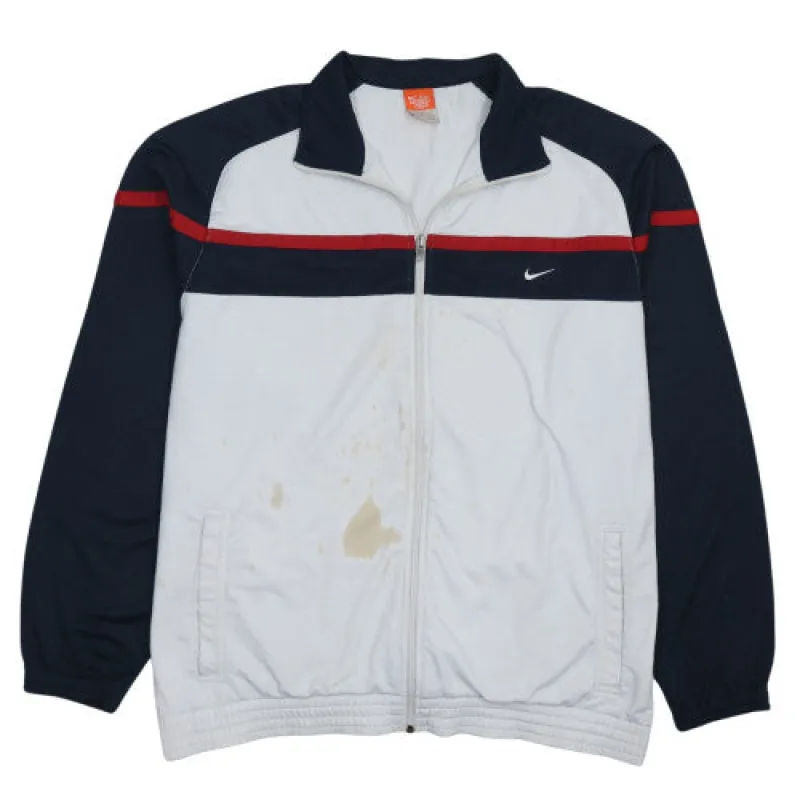 Nike White Navy Track Jacket Men's XXLarge Embroidered Swoosh Zip Pockets Colour Block Top sold by Vintage Club