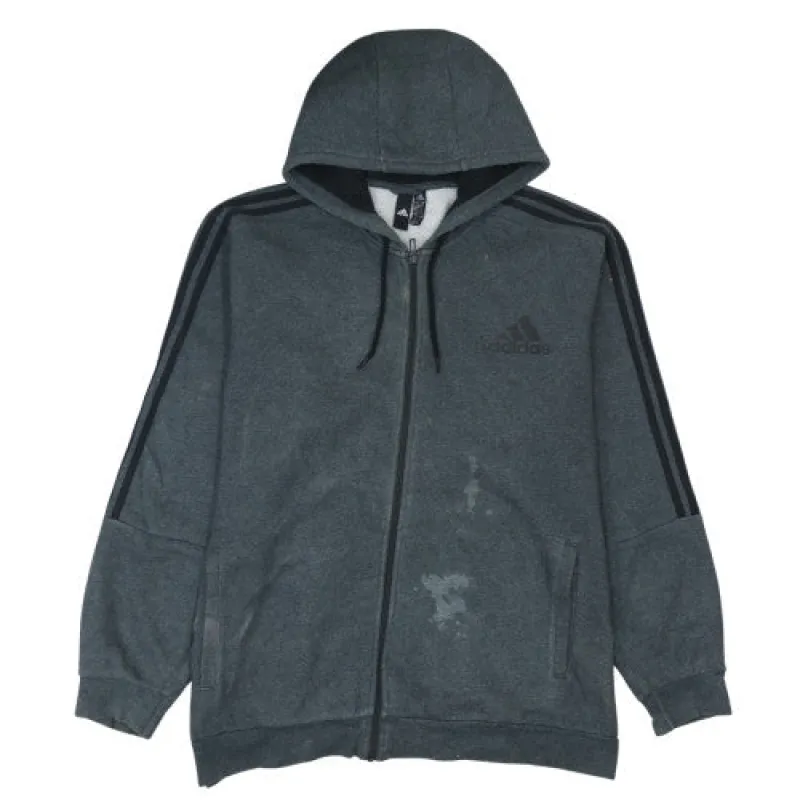Adidas Dark Grey Full Zip Hoodie Men's XXLarge Three Stripe Sleeves Printed Logo Sweatshirt sold by Vintage Club