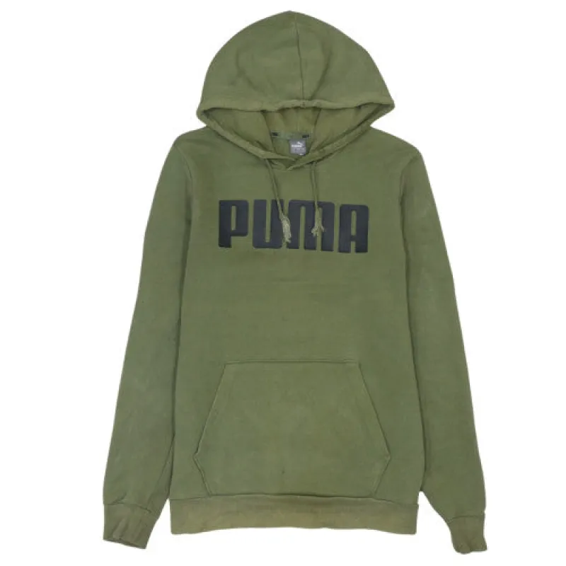 Puma Khaki Green Hoodie Men's Small Printed Logo Front Pouch Pullover Sweatshirt sold by Vintage Club