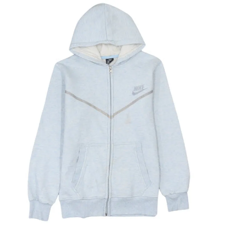 Nike Light Blue Zip Hoodie Women’s XLarge Printed Swoosh Chevron Pockets Sweatshirt sold by Vintage Club
