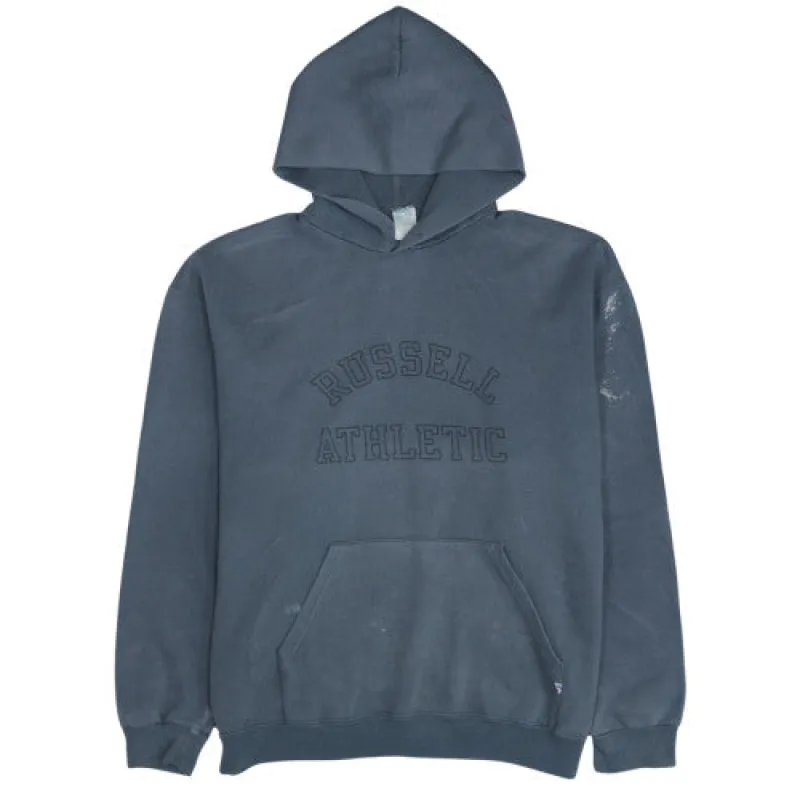 Russell Athletic Faded Navy Hoodie Men's Large Embroidered Logo Front Pocket Pullover Sweatshirt sold by Vintage Club
