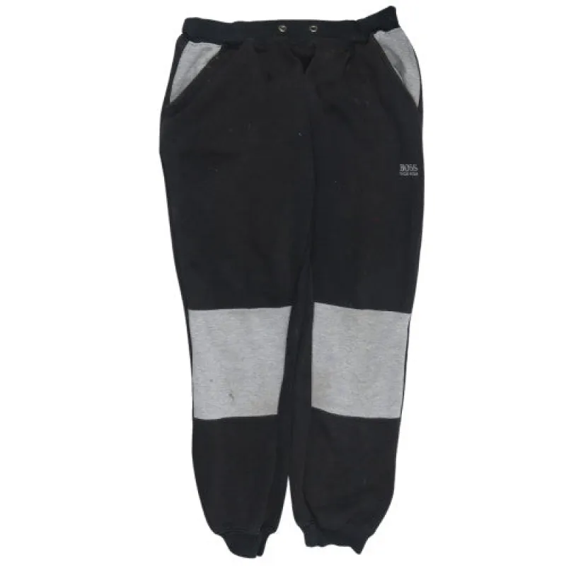 HUGO BOSS Black Grey Joggers Men's Large Embroidered Logo Panel Fleece Sweatpants sold by Vintage Club