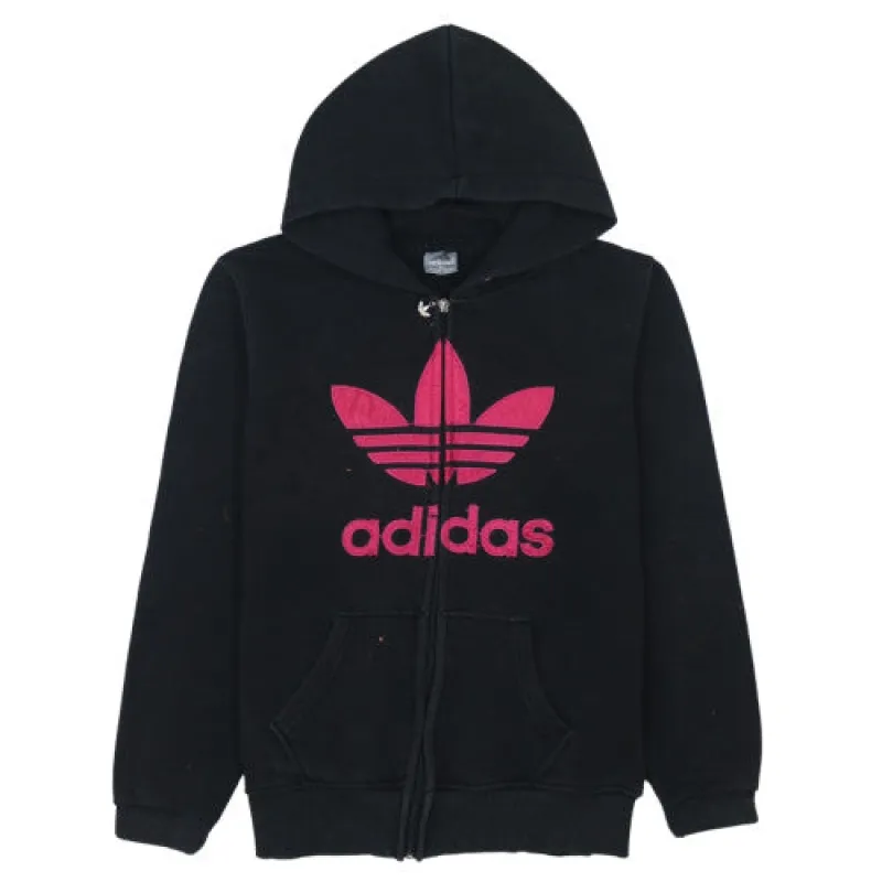 Adidas Black Hoodie Men’s XLarge Pink Trefoil Printed Logo Full Zip Sweatshirt Top sold by Vintage Club