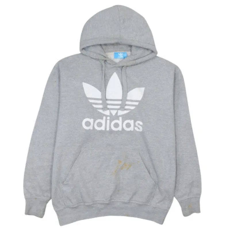 Adidas Grey Hoodie Men’s Small Trefoil Printed Logo Front Pocket Pullover Sweatshirt sold by Vintage Club