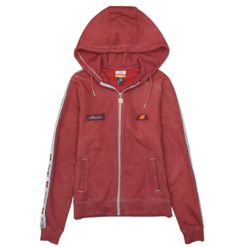 Ellesse Burgundy Red Hoodie Women’s UK 8 Zip Up Tape Sleeve Embroidered Logo Sweatshirt sold by Vintage Club