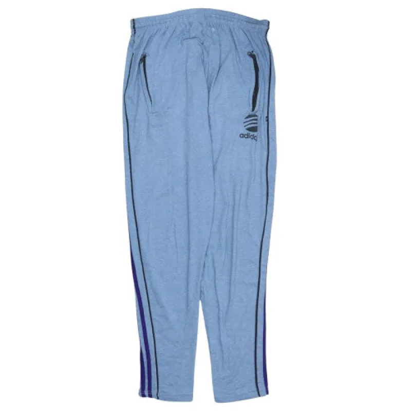 Adidas Light Blue Track Pants Men's 34 Zip Pockets Side Stripes Printed Logo Joggers sold by Vintage Club